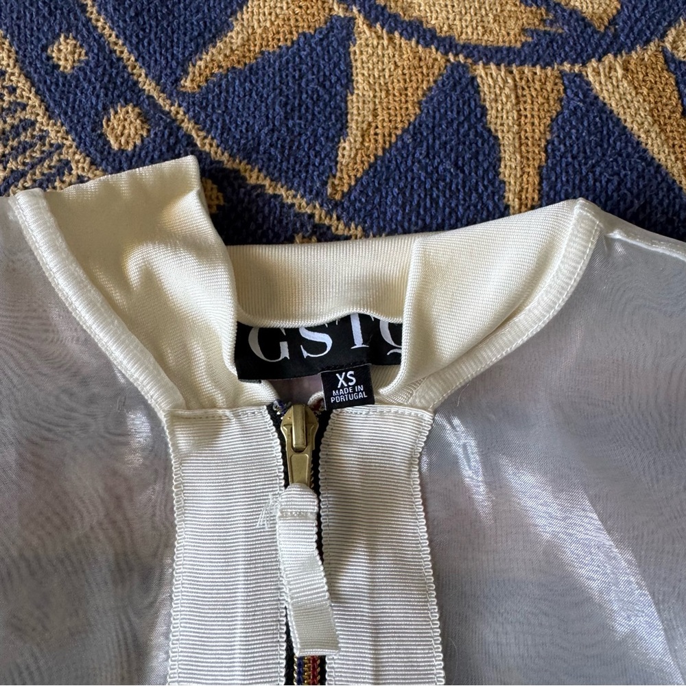 GSTQ White Sheer Street Style Lightweight Organza Bomber Jacket Size XS - Picture 4 of 5
